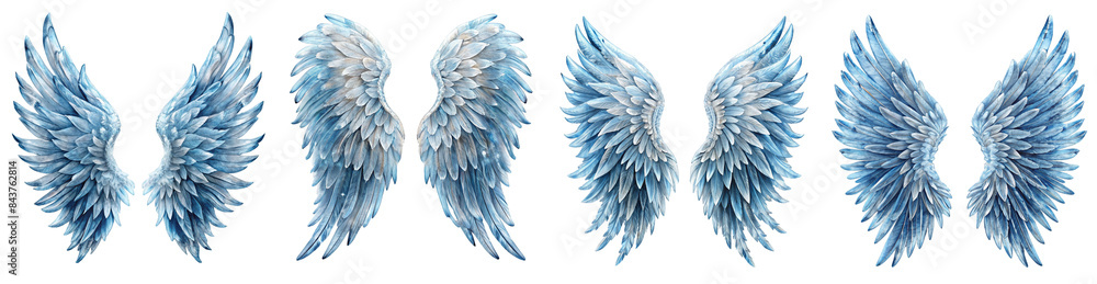 Collection of Ice Angel Wings Illustrations in Shimmering Blue Tones Collection of Ice Angel Wings Illustrations in Shimmering Blue Tones