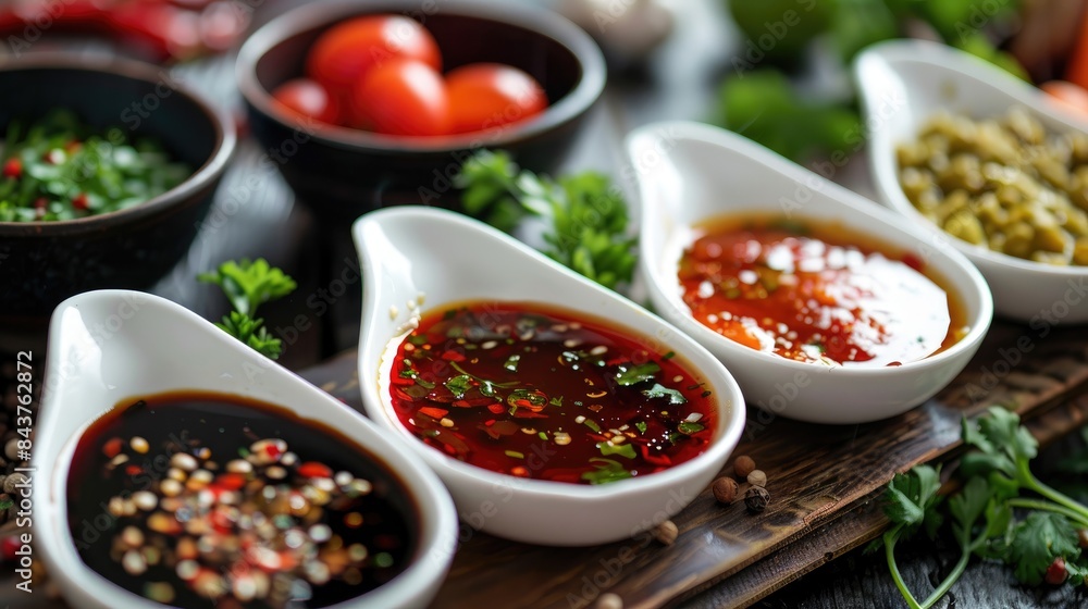 Enhancing a meal by adding flavor and enjoyment through dipping sauce onto food Enhancing a meal by adding flavor and enjoyment through dipping sauce onto food