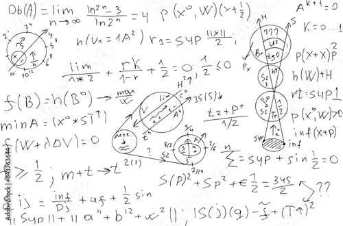 Mathematical, scientific formulas and expressions. Educational, vector illustration. Hand-drawn on a white background.	