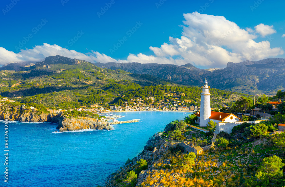 Panoramic view of Port de Soller, Mallorca Island, Spain