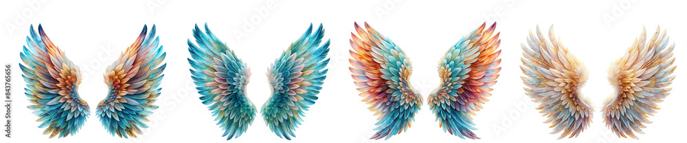Obraz premium Collection of Mirage Angel Wings Illustrations in Ethereal Colors and Patterns