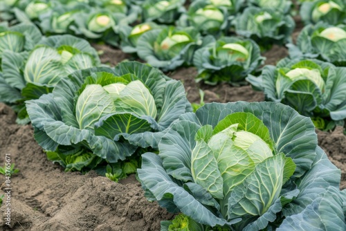 Genetically Modified Cabbage Field Ready for Harvest with Healthy, Large Green Cabbages