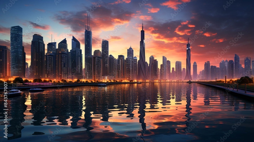 Fototapeta premium Dubai Marina full view at sunset moment