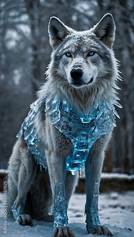 Obraz premium Majestic Ice Wolf with Crystalline Armor