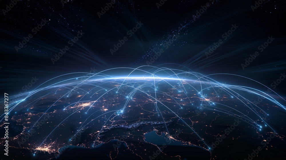Global network connections visualized with digital technology Global network connections visualized with digital technology