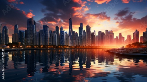 Dubai Marina full view at sunset moment