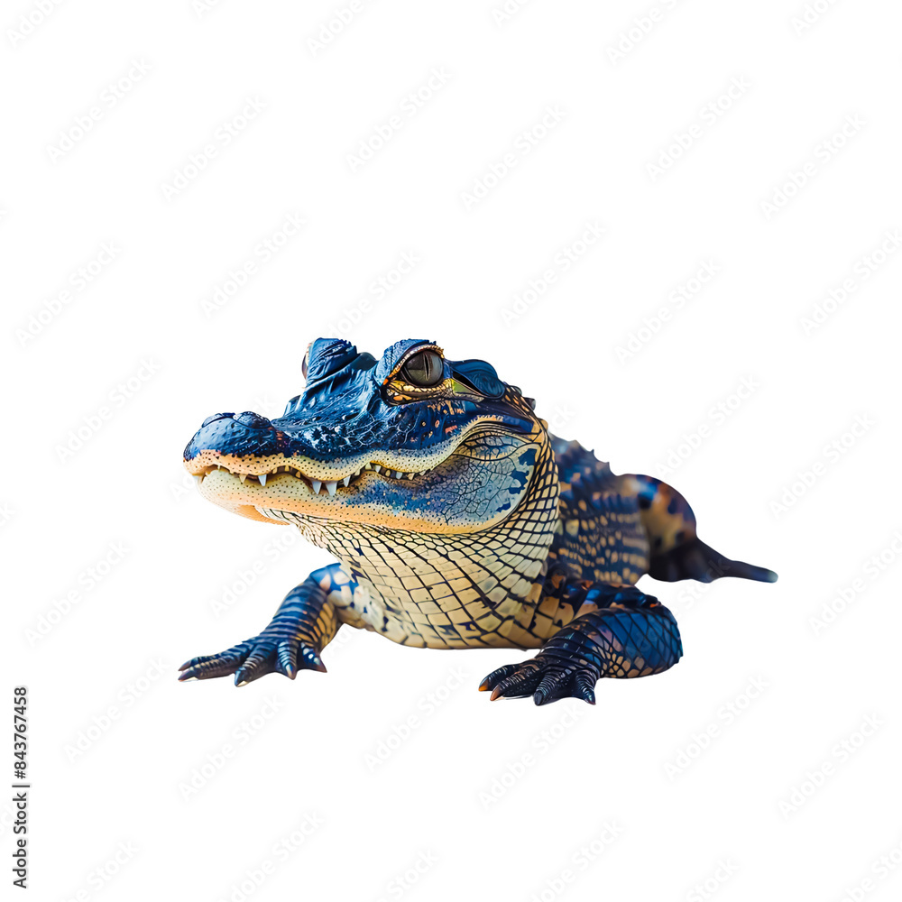 Naklejka premium Tiny Alligator with Textured Hide Resting on White Background in High Resolution Shot