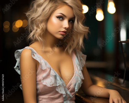 portrait of a cute woman wearing a lovely luxury dress, flirting with the viewer. © RobertNyholm