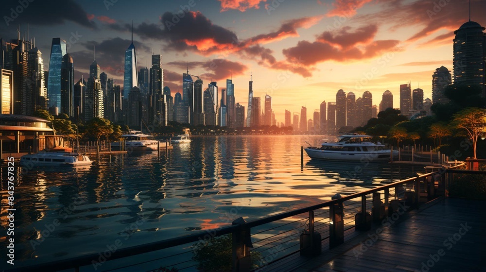 Fototapeta premium Dubai Marina full view at sunset moment