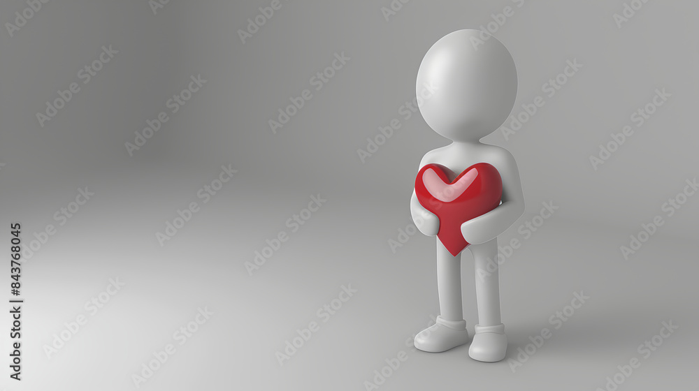 a 3D human holding a heart, symbolizing love, compassion, a 3D human holding a heart, symbolizing love, compassion,