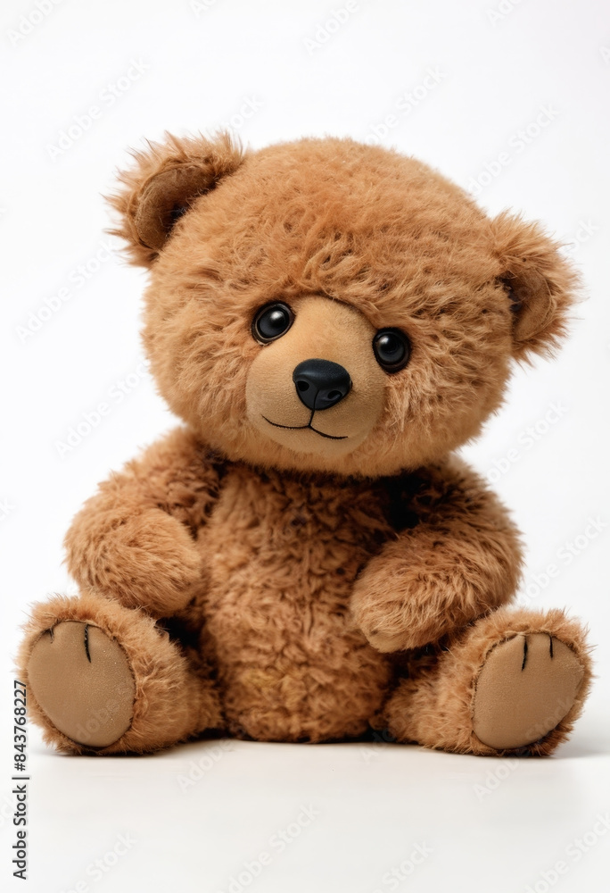A large, fluffy brown teddy bear sits in front of a bright white background A large, fluffy brown teddy bear sits in front of a bright white background
