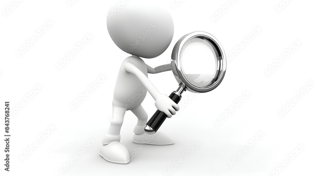 a 3D human holding a magnifying glass a 3D human holding a magnifying glass