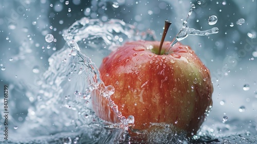 Apple getting rinsed under flowing water