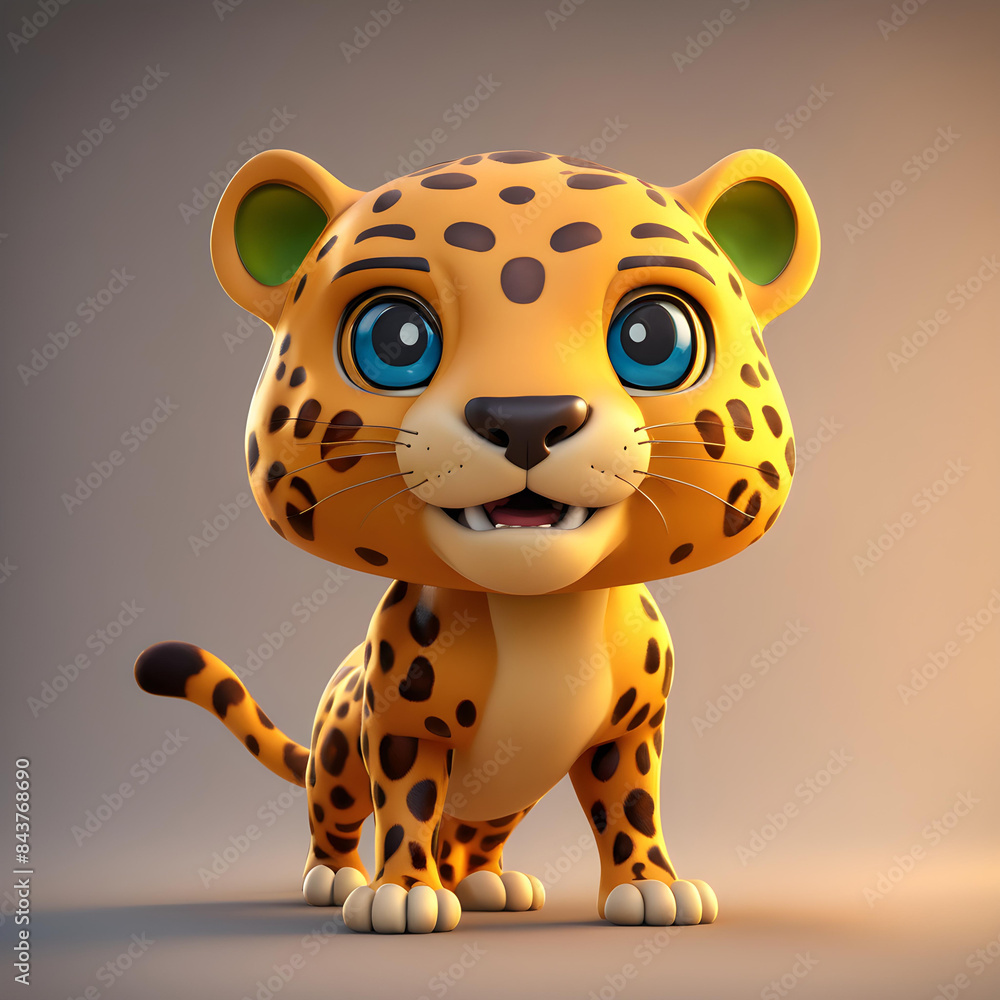 A 3D animated cartoon render of a smiling cartoon Cute Cartoon Jaguar Character 3D Rendered on grey background. A 3D animated cartoon render of a smiling cartoon Cute Cartoon Jaguar Character 3D Rendered on grey background.