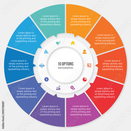 Cycle Infographic Template Design with 10 Steps, Process Workflow Diagram