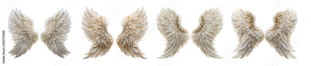 Fototapeta premium Collection of Delicate Silk Angel Wings Illustrations in Soft, Feathered Forms