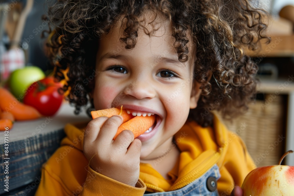 Healthy Snacking: Happy Child Enjoying Fresh Carrots with Bright Smile Healthy Snacking: Happy Child Enjoying Fresh Carrots with Bright Smile
