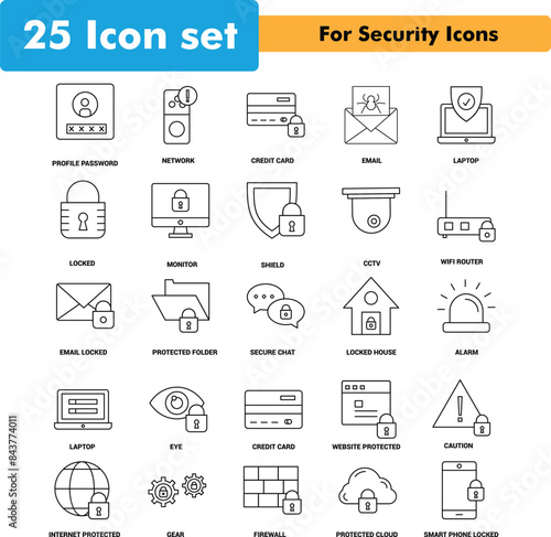 Security Line Icon, 25 Business Outline Icon Set