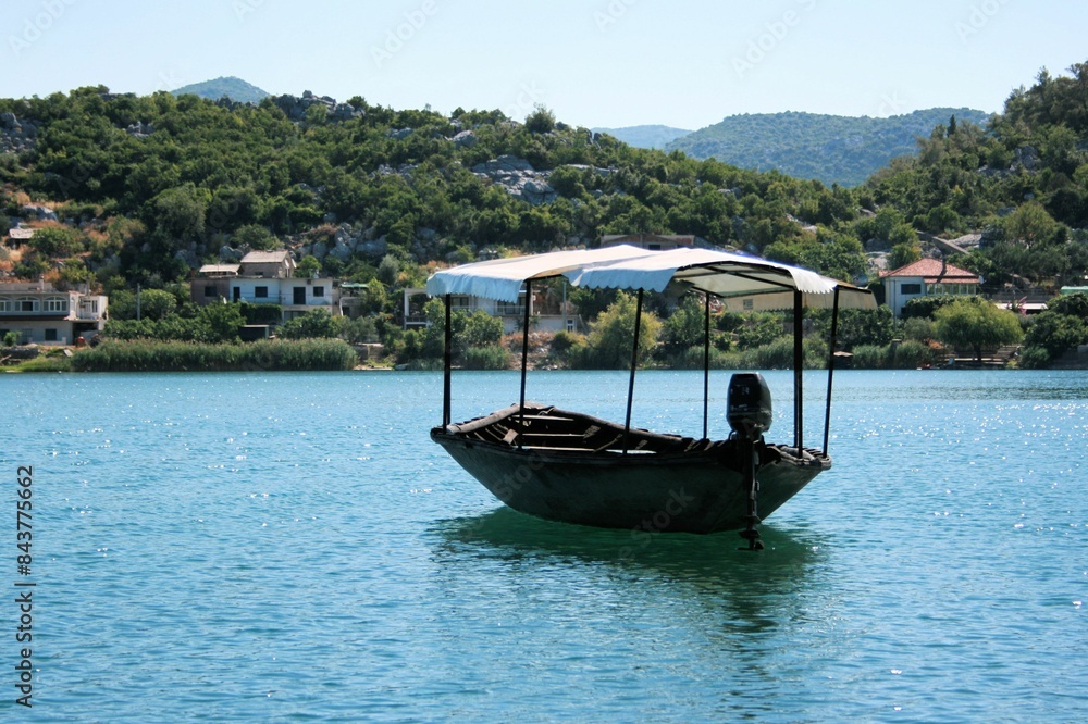 Fototapeta premium tourist boat on the Bacina lakes, Croatia