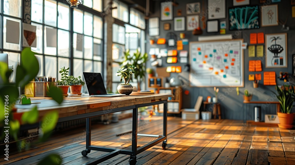 A creative workspace filled with various startup elements like laptops, whiteboards with complex diagrams, and coffee cups, indicating a vibrant and innovative atmosphere. Clipart illustration style, A creative workspace filled with various startup elements like laptops, whiteboards with complex diagrams, and coffee cups, indicating a vibrant and innovative atmosphere. Clipart illustration style,