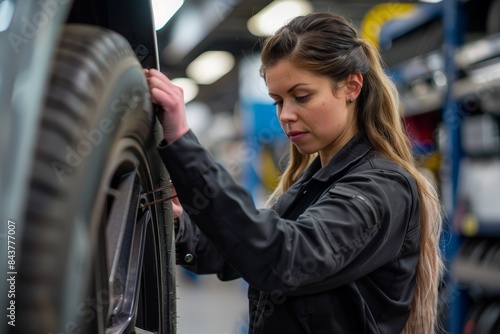 Female Mechanic Professional Tire Installation Service Center Automotive Maintenance
