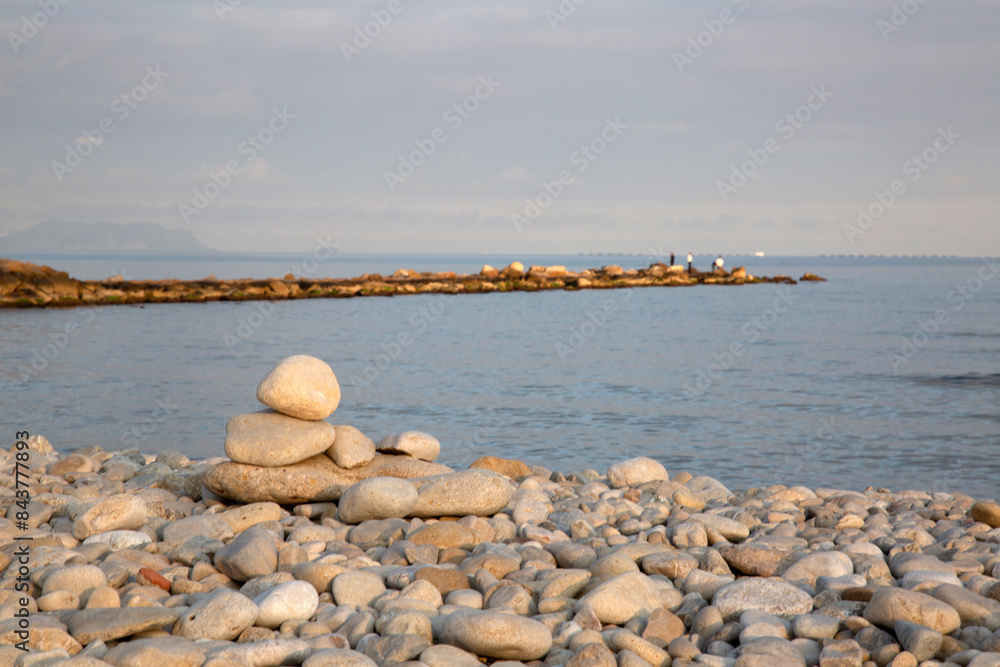 Stone Stack on Beach, El Campello, Alicante, Spain