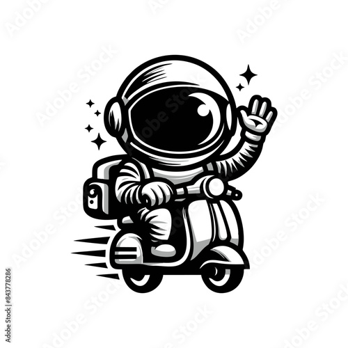 Cute Astronaut Cartoon Illustration Graphic. Cute Astronaut Cartoon Riding a Scooter