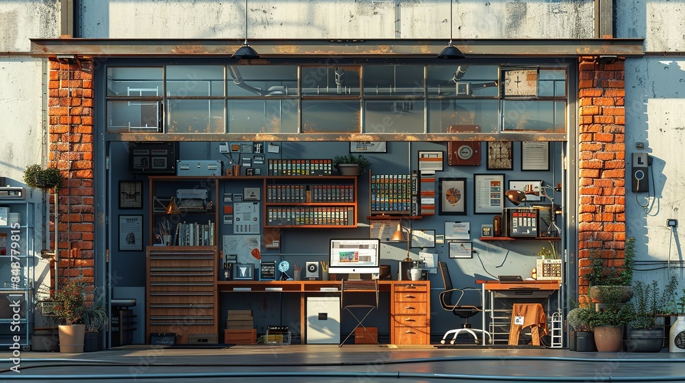 A time-lapse sequence of a startup office transforming from a small, cluttered space to a large, organized, and high-tech workspace, indicating rapid growth. Clipart illustration style, clean, A time-lapse sequence of a startup office transforming from a small, cluttered space to a large, organized, and high-tech workspace, indicating rapid growth. Clipart illustration style, clean,