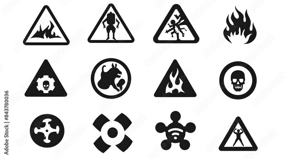 Comprehensive Collection of Hazard Symbols Representing Various Types ...