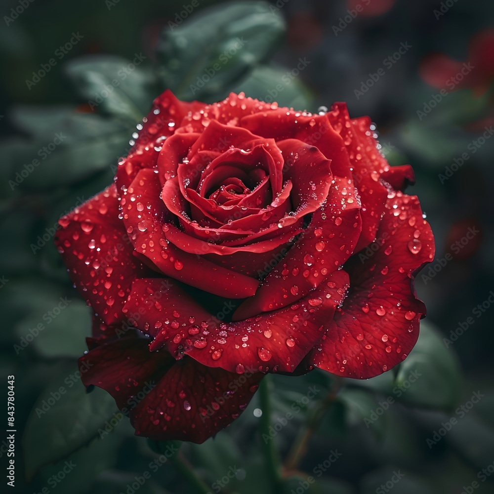 A Single Red Rose with Dew Drops A Single Red Rose with Dew Drops