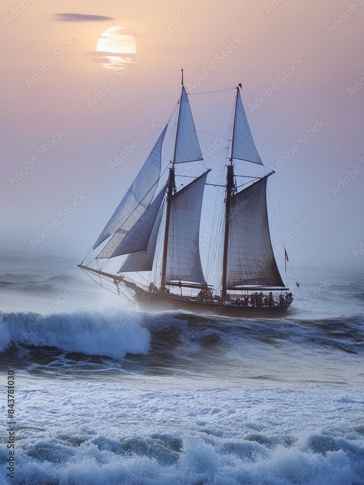 Fototapeta premium Velero, tormenta, olas