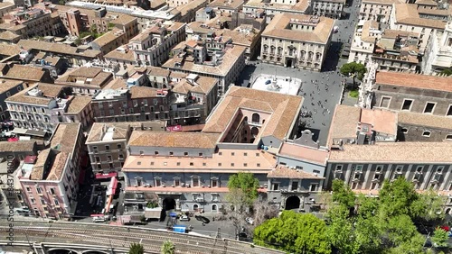 Aerial shot of Cathedral Square and Uzeda gate in Catania city, Sicily, Italy photo