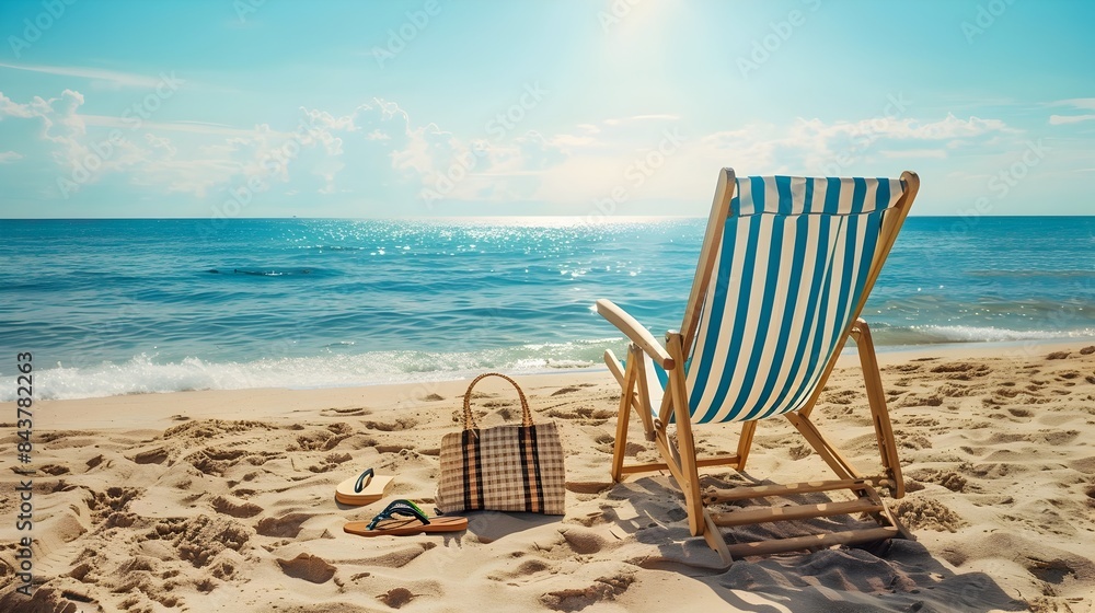 Serene Beach Chair on Golden Sand with Calm Sea View