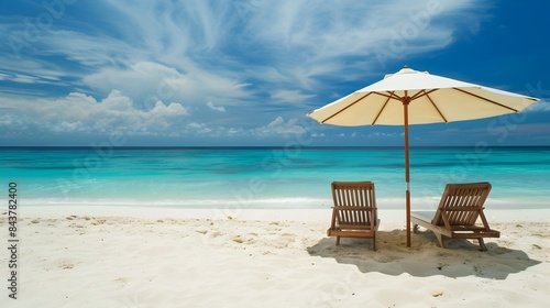 Peaceful Beach Retreat Under Shady Umbrella with Turquoise Horizon