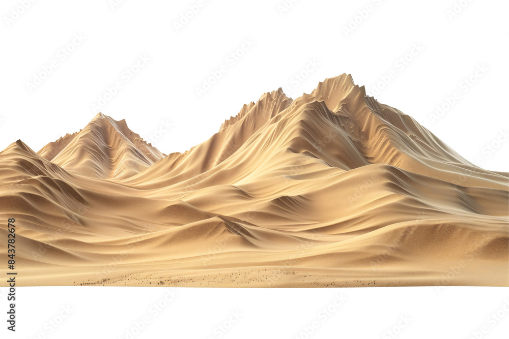 Sand dune with multiple peaks die cut PNG style isolated on white and transparent background Sand dune with multiple peaks die cut PNG style isolated on white and transparent background