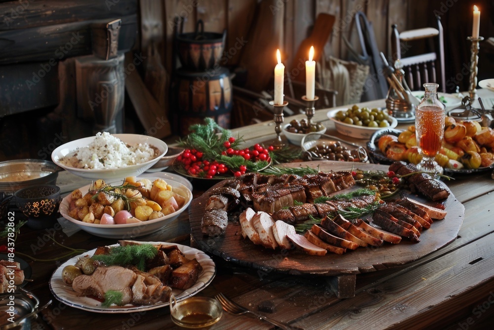 Obraz premium Table with a lot of food on it, norwegian recipes