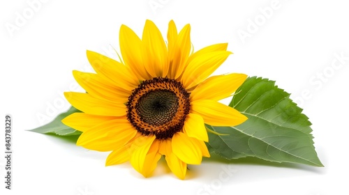 Vibrant Sunflower in Full Bloom with Detailed Petals and Center on White Background