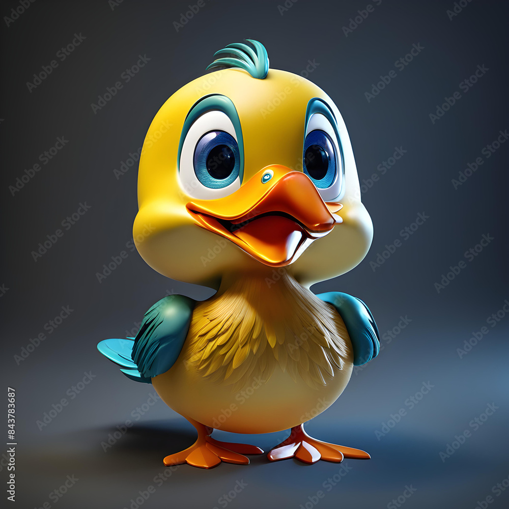 3D animated cartoon render of a smiling cartoon Cute Cartoon Duck Character 3D Rendered on Blue background 3D animated cartoon render of a smiling cartoon Cute Cartoon Duck Character 3D Rendered on Blue background