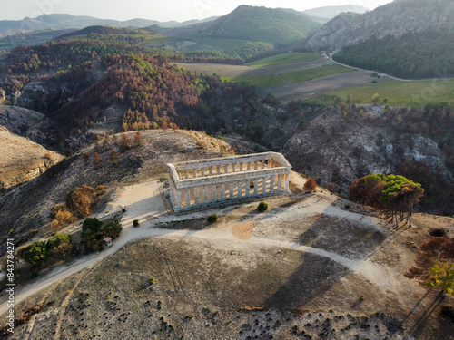 aerial view of the temple of Segesta in the Sicilian hinterland