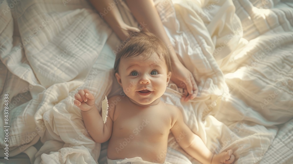 The Happy Baby on Bed The Happy Baby on Bed