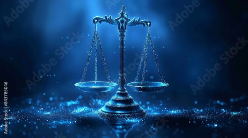 Scales of justice in blue sparkly environment