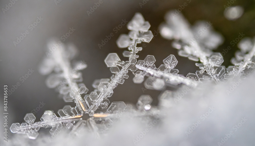 Close up macro snowflakes and frost. Natural winter snow background. Christmas and New Year holiday Close up macro snowflakes and frost. Natural winter snow background. Christmas and New Year holiday