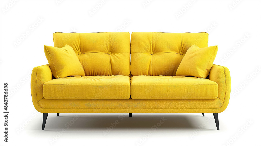 Modern yellow sofa isolated on a white background