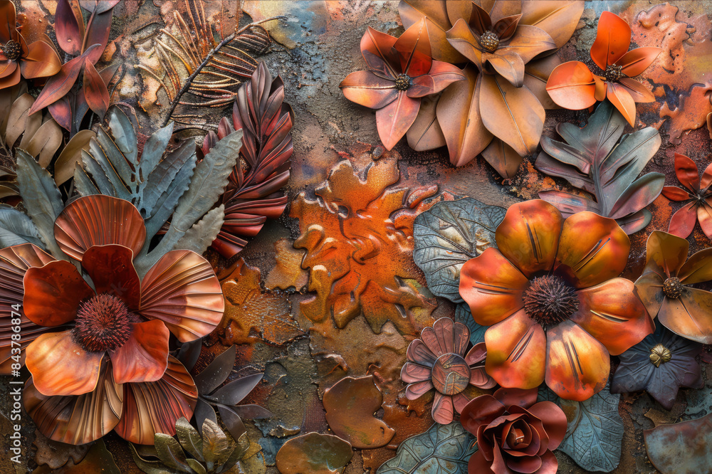A detailed artwork made entirely from recycled copper materials, showcasing intricate patterns and vibrant, rusty hues.. AI generated. A detailed artwork made entirely from recycled copper materials, showcasing intricate patterns and vibrant, rusty hues.. AI generated.