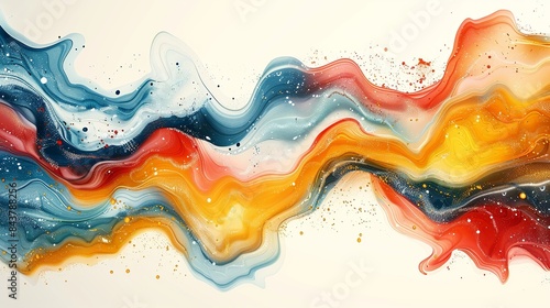 An abstract painting with soothing colors and flowing shapes, designed to evoke feelings of inner calm and happiness. Clipart illustration style, clean, Minimal,