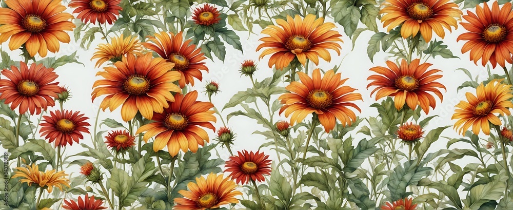 Fototapeta premium Floral Pattern with Orange Flowers