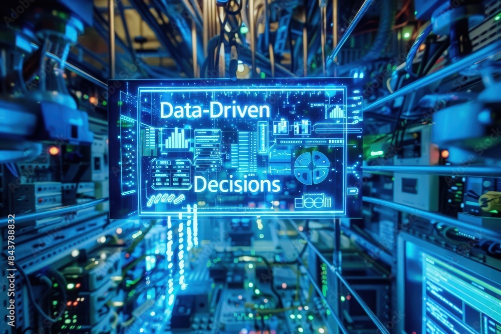 Fototapeta premium A holographic display in a high-tech control room showcases the phrase Data-Driven Decisions.