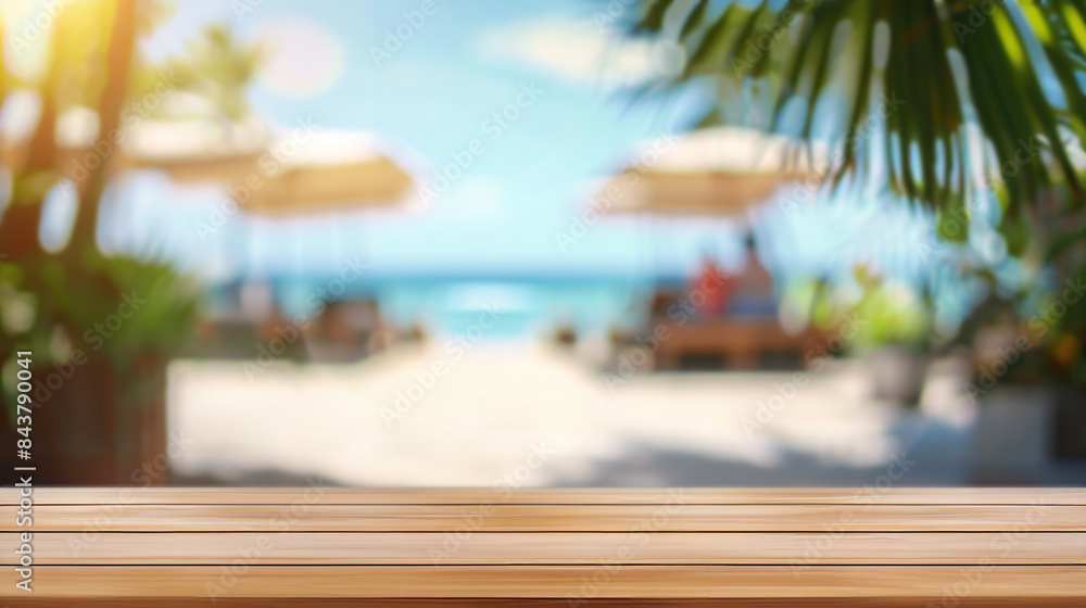custom made wallpaper toronto digitalTropical beach bar background. Wooden table top with blurred background of beach bar, perfect for product placement or summer theme design.