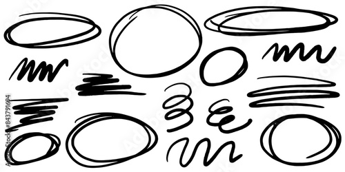 Marker sketches hand drawn vector set. Different kinds of lines and circles vector hand drawn set