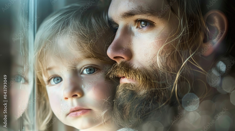 Obraz premium Father s portrait aids his adorable young daughter